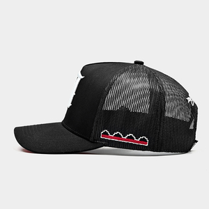 Vente en gros de chapeaux de sport personnalisés de haute qualité Casquette de camionneur Gorras en maille noire <span class=keywords><strong>5</strong></span> panneaux avec fermeture à pression avec logo brodé en 3D pour hommes - Product Image 3
