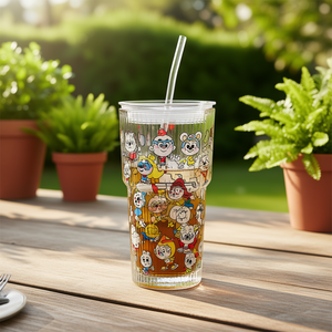 Tasse en verre de style américain, fabriquée à la main aux États-Unis, motif dessin animé, 16 oz, compatible lave-vaisselle et micro-ondes, pour la maison, le bureau, les cadeaux et les boissons - Product Image 2