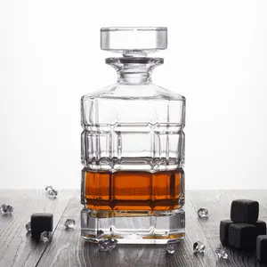 Novare Botol Kaca Wiski Berlian, Dekanter Minuman Keras Persegi dengan Penahan Kaca