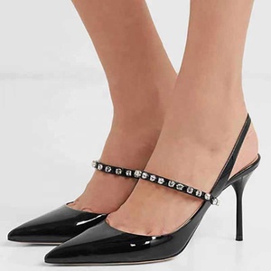 New Arrivals Rhinestone Decor Thin Heel Women Dress Shoes Patent Leather Buckle Strap Ladies Pointed Toe Slingback Dating <b>Pump</b> - Product Image 2