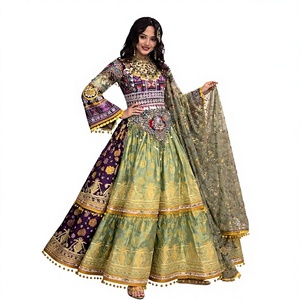 Afghan Bridal Party <b>Dress</b> Maxi Length Long Sleeves Embroidery Cotton Silk Blend Vintage Style Formal Casual Wear - Product Image 1