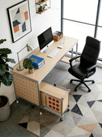 Bureau d'ordinateur créatif et moderne pour salon, avec profil en aluminium, plateau en panneau Ocean, tiroir de rangement et roulettes