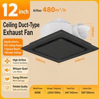 Ventilateur d'extraction axial silencieux et étanche à montage au plafond, haute puissance, avec registre de refoulement automatique pour salle de bain et cuisine