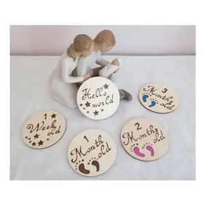 Kids Fashion New Born Newborn Nursery Baby Wooden Milestone Discs Cards Shower Gift Set For Safety Decor Photography Props