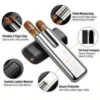 Humidor à cigares de luxe sur mesure JH Design moderne pour le stockage de 2 cigares, étui de voyage en cuir protecteur