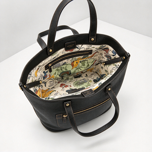 Sac fourre-tout en cuir véritable grande capacité, sac à main à bandoulière avec doublure intérieure imprimée florale - Product Image 4