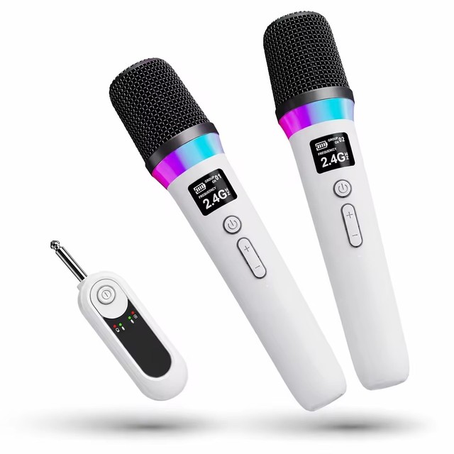Sing/Dual Wireless Microphones with Receiver, 2.4G Rechargeable Karaoke Mic Voice Effects, for Home KTV, Parties
