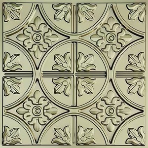 Plaques de plafond carrées en PVC imperméables de style Art déco, panneaux muraux décoratifs en relief, PLB18, or antique - Product Image 1