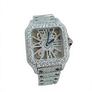 Montre automatique pour homme en acier inoxydable de luxe avec diamants Moissanite VVS glacés, résistante à l'eau 10 bars, style Hip Hop - Product Image 1