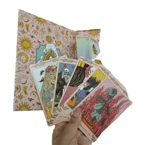 Luxe parlak Divinative altın folyo Tarot kartları fantastik kurulu oyun seti ile tahmin için ahşap kart standı