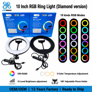 Anneau lumineux vidéo RGB 10 pouces, 18 couleurs, 3 températures de couleur, 10 niveaux de luminosité réglables, lumière d'appoint <span class=keywords><strong>pour</strong></span> créateurs de contenu et vlogs - Product Image 1