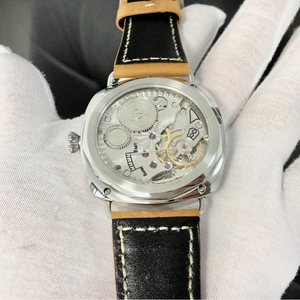 47mm 22mm Large Diameter ST3621 <strong>Automatic</strong> Mechanical <strong>Watch</strong> ETA6498 Luminous Glass Leather Vintage Sword Red Luck White Men's - Product Image 5