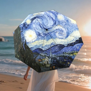 Factory Direct Selling Fully-Automatic Manual Open Iron <b>Frame</b> Compact Umbrella Starry Night Oil Painting Pattern UV Protection - Product Image 5