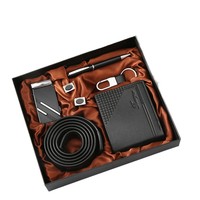 Set Hadiah Bisnis Pria Wisteria: Sabuk Kulit Modern, Dompet, Pena Logam, Manset, Gantungan Kunci, Kotak Hadiah Mewah, Hadiah untuk Ayah