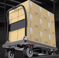 Chariot électrique industriel pliable personnalisable OEM à quatre roues, plateau plat, haute capacité de charge 500 kg, chariot de transport d'entrepôt en acier 800W