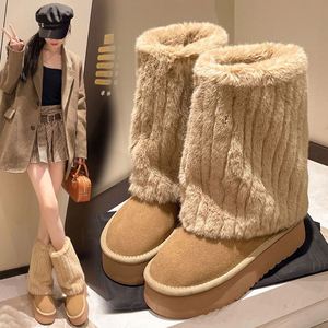 Nouvelles Chaussures d'Hiver Unisexe Thermiques Antidérapantes à Semelle Souple et Épaisse, Mi-hautes, Chaudes en Coton, Grande Taille, en Laine et Coton - Product Image 4