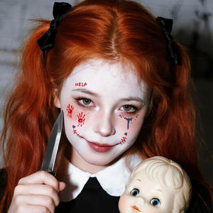 Halloween tatouages temporaires autocollant Halloween effrayant sang main Joker mal Halloween maquillage étanche tatouage pour visage bras - Product Image 3