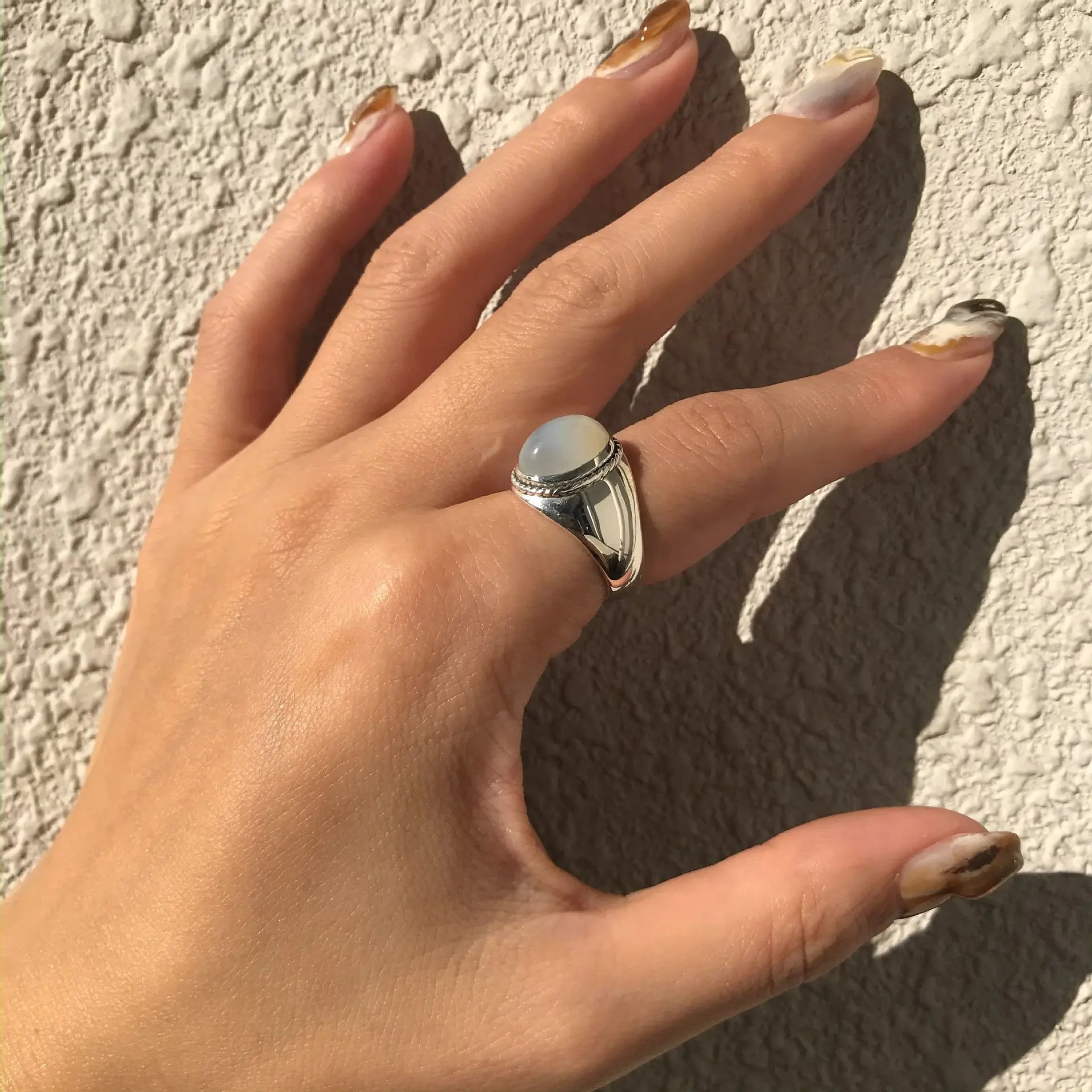 VIANRLA vintage oval natural gemstone ring 925 sterling silver opal ring
