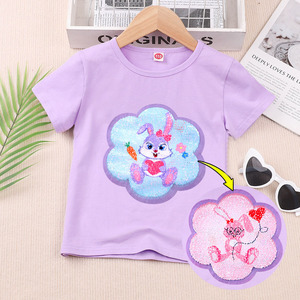 T-shirt Personalizzate per Ragazze Estive Pesanti a Maniche Corte con Cambio Colore e Ricamo Laterale - Product Image 6