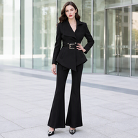 Blazer en laine élégant pour femme ZYHT 35471, costume de bureau, double boutonnage, coupe ajustée, veste moderne pour affaires avec ceinture