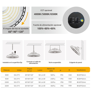 180lmW UFO LED <span class=keywords><strong>High</strong></span> <span class=keywords><strong>Bay</strong></span> Light Fixture 100W 150W 200W 300W para Taller de garaje de fábrica de almacén - Product Image 5