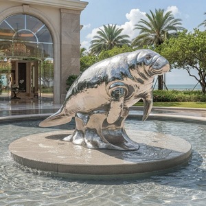Sculpture de manatee en acier inoxydable poli miroir, statue de vache marine pour jardin extérieur, parc, hôtel, décoration aquatique - Product Image 4