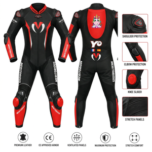 Traje de Motociclismo de Cuero de Manga Larga, de Una Pieza, para Mujer, Color Negro con Estampado de Unicornio, Homologado por la CE, Paneles Elásticos con Protección - Product Image 3