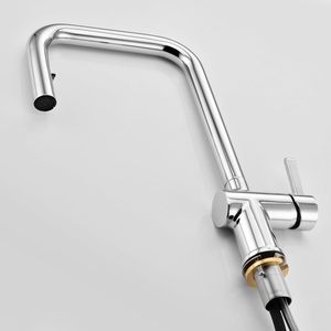 Chrome Modern Design Pull-Down Kitchen <strong>Faucet</strong> High Arch Gooseneck with Adjustable Spray Deck Mounted in Stainless Steel - Product Image 3