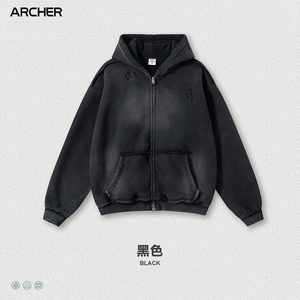 Sweat-shirt à capuche décontracté pour <span class=keywords><strong>homme</strong></span> de la <span class=keywords><strong>marque</strong></span> <span class=keywords><strong>Streetwear</strong></span> High Street, avec motif singe pulvérisé, technique de lavage, bordure lâche et fermeture éclair - Product Image 6