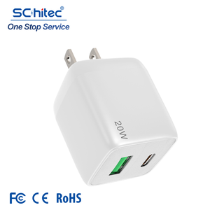 Schitec Compact US <b>Plug</b> 20W Dual <b>USB</b> Charger Quick Charging 18W PD 20W Fast type <b>c</b> wall charger adaptor for iphone samsung - Product Image 1