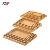Ensemble de plateaux rectangulaires en bois en gros, plateau de service en bambou, plateaux de service avec poignée