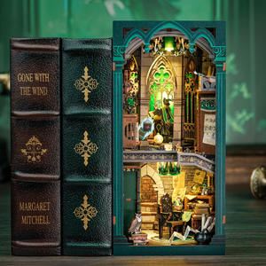 Serre-livres en bois fait main, modèle de maison miniature DIY, scène de chalet, blocs de construction à assembler soi-même, petit cadeau pour garçons et filles - Product Image 6