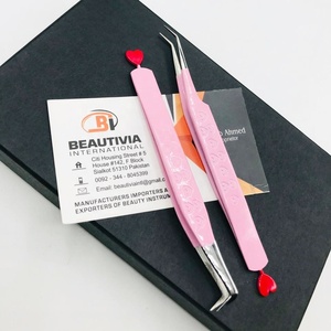 Pink With Red Heart Lash Tweezers Hand Tested 45 / 90 Degree Boot Volume Stainless Steel Custom Logo <b>Eyelash</b> Extension Tweezers - Product Image 4