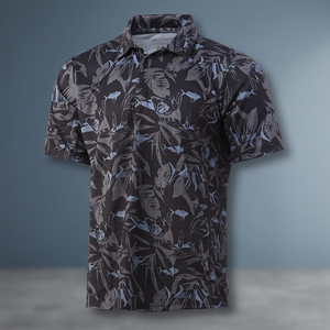 Polo de pêche pour homme à séchage rapide UPF 50 en polyester à manches courtes avec motif végétal et fermeture boutonnée - Product Image 4