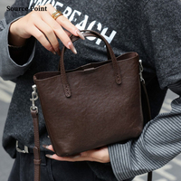 Sac messager mini en cuir véritable souple avec double anse fine et bandoulière amovible réglable pour femme – Sac à main quotidien