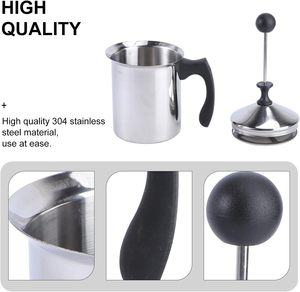 Espumador de Leche <span class=keywords><strong>Manual</strong></span> de Acero Inoxidable 304 de 400 ml/800 ml, Bomba <span class=keywords><strong>Manual</strong></span> Ergonómica para Crema en Polvo, Jarra para Leche, <span class=keywords><strong>Arte</strong></span> Latte, para Capuchino - Product Image 4