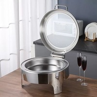 Plat chauffant rond en acier inoxydable avec couvercle en verre, capacité de 6 L, ensemble de chauffe-plats pour buffet commercial