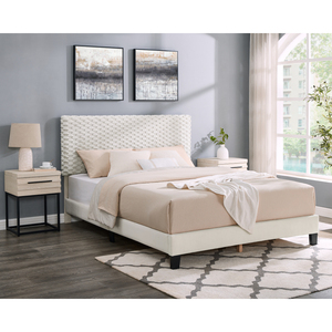 Ensemble de chambre à coucher Findlay 3 pièces, lit rembourré 3D en tissu moelleux, taille Queen, avec deux tables de chevet, meubles de chambre à coucher modernes - Product Image 2