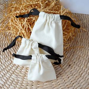 Promotional Eco Friendly Packaging Pouch Custom Logo <b>Drawstring</b> Bag Pouch Cotton <b>Drawstring</b> Bag With Black Ribbon - Product Image 1