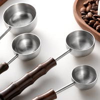 Ensemble de cuillères doseuses rétro en acier inoxydable 304 avec manche en bois et segments en bambou, capacité de 5 à 30 ml, pour café/lait/thé et pâtisserie