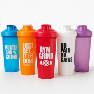 Botella agitadora de agua con taza de proteína de gimnasio sin BPA con impresión personalizada de 600ML CON MEZCLADOR MOQ bajo tapa negra y coctelera con tapa roja - Product Image 3