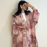 Abaya élégante et modeste à ouverture frontale pour femmes musulmanes, robe ample imprimée, kimono abaya tendance, écharpe assortie, ensemble 2 pièces