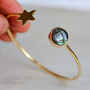 Bracelet jonc en argent sterling labradorite avec <span class=keywords><strong>manchette</strong></span> ouverte ajustable en pierre naturelle plaquée <span class=keywords><strong>or</strong></span> <span class=keywords><strong>18</strong></span> <span class=keywords><strong>carats</strong></span> - Product Image 5