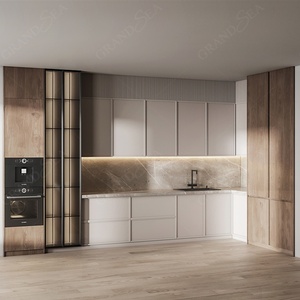 Vente directe d'usine Meubles modernes <span class=keywords><strong>Porte</strong></span> en PVC avec évier et plan de travail Petite armoire de cuisine Shaker - Product Image 2