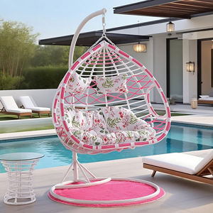 <span class=keywords><strong>Chaise</strong></span> à œufs suspendue en rotin <span class=keywords><strong>romantique</strong></span>: double siège, coussins floraux, résistante aux intempéries pour les loisirs <span class=keywords><strong>de</strong></span> <span class=keywords><strong>jardin</strong></span>, <span class=keywords><strong>de</strong></span> piscine et d'arrière-cour - Product Image 1