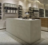 Comptoir d'exposition cosmétique GZowin avec éclairage LED et finitions en laiton, microciment personnalisable pour les magasins de détail de luxe