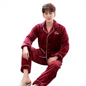 Pigiama Invernale <span class=keywords><strong>da</strong></span> <span class=keywords><strong>Uomo</strong></span> a Maniche Lunghe, Abbigliamento Comodo in Flanella per Casa, Prodotto <span class=keywords><strong>da</strong></span> Produttore Cinese - Product Image 1