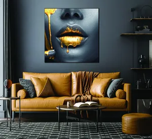Décoration murale d'art moderne, peinture décorative en porcelaine de cristal, lèvres d'or, peinture d'art de femme africaine noire