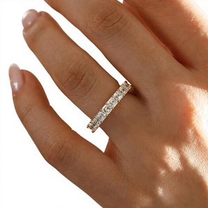 Women's Yellow Gold Asscher Cut Moissanite Eternity Band <b>Ring</b> Prong Setting Classic Geometric Wedding <b>Ring</b> - Product Image 3
