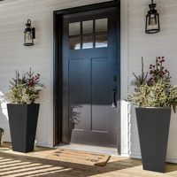 2 pots de fleurs en plastique blanc mat texturé, carrés et coniques, pour véranda, patio, terrasse